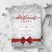 Invitation Silver Winter Snowflakes Company Red Ribbon