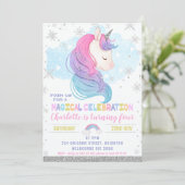 Invitation Silver Winter Unicorn Rainbow Anniversaire (Debout devant)