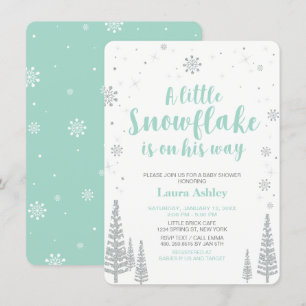 Invitation Silver Winter Wonderland, Baby shower garçon, 4,5x