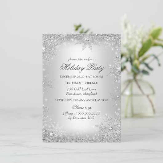 Invitation Silver Winter Wonderland Fête de Noël (Debout devant)
