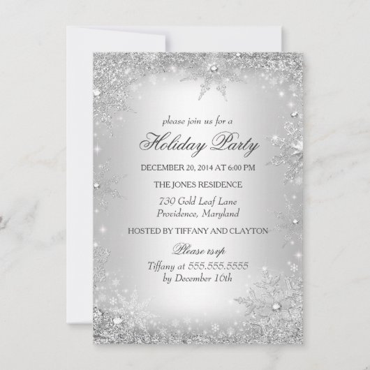Invitation Silver Winter Wonderland Fête de Noël (Devant)