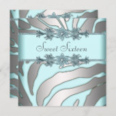 Invitation Silver Zebra Turquoise Blue Sweet 16 Anniversaire (Devant / Derrière)