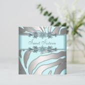 Invitation Silver Zebra Turquoise Blue Sweet 16 Anniversaire (Debout devant)