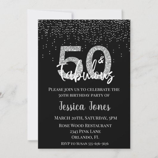 Invitation SilverGlitter 50 & Fabuleux Cinquante Anniversaire (Devant)