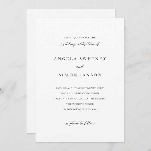 Invitation Simon Simple Mariage élégant (Devant / Derrière)