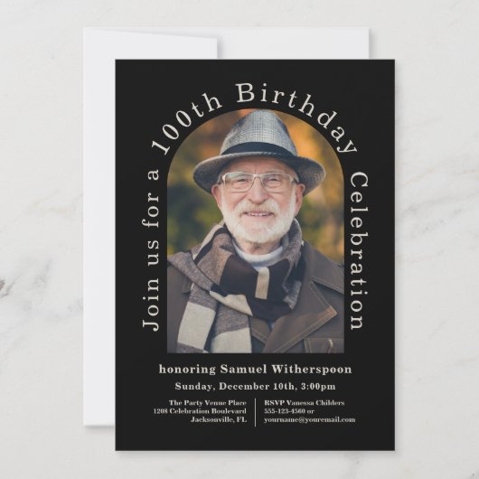 Invitation Simple 100e fête d'anniversaire avec 2 photos (Devant)