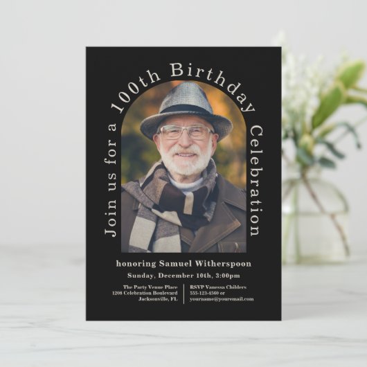 Invitation Simple 100e fête d'anniversaire avec 2 photos (Debout devant)