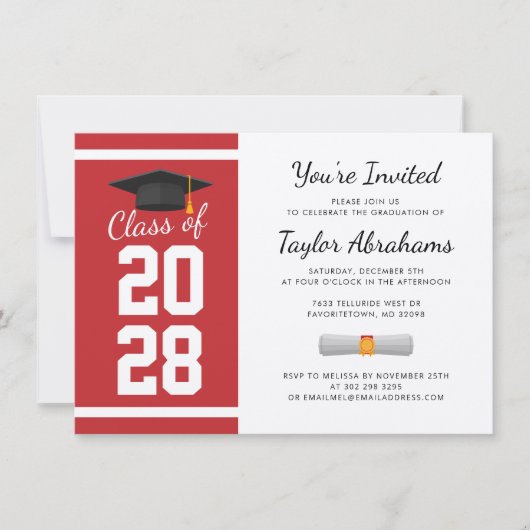 Invitation Simple 2025 Graduation Party Red (Devant)