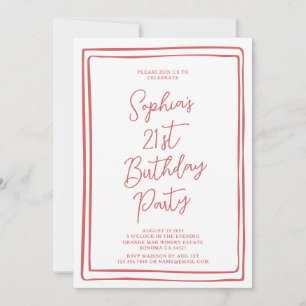 Invitation Simple 21e Anniversaire Écriture manuscrite Rouge