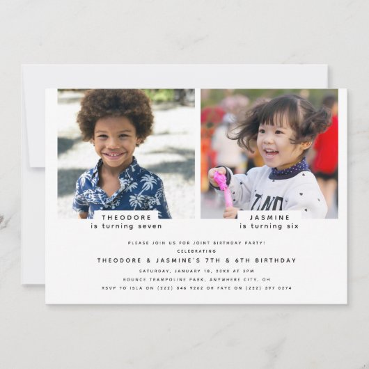 Invitation Simple 2 photo fête d'anniversaire conjointe (Devant)