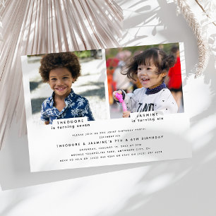 Invitation Simple 2 photo fête d'anniversaire conjointe