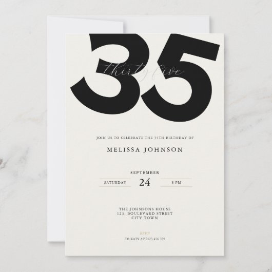 Invitation Simple 35th Birthday Invitation: Minimal Style (Devant)