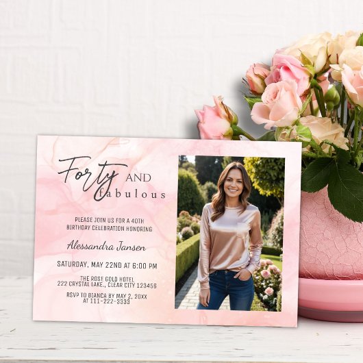 Invitation Simple 40 et fabuleux Rose photo Gold 40e annivers