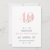 Invitation Simple 40e anniversaire floral chic rose et blanc (Devant)