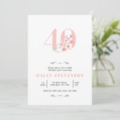 Invitation Simple 40e anniversaire floral chic rose et blanc (Debout devant)