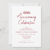 Invitation Simple 40ème anniversaire de Mariage Ruby Red (Devant)