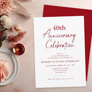 Invitation Simple 40ème anniversaire de Mariage Ruby Red
