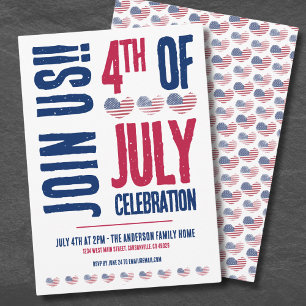 Invitation Simple 4 juillet patriotique rouge blanc