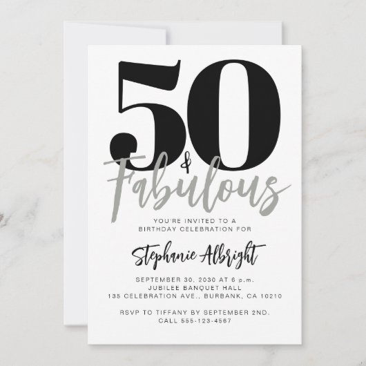 Invitation Simple 50 and Fabulous Script 50th Birthday Party (Devant)