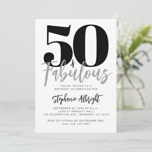 Invitation Simple 50 and Fabulous Script 50th Birthday Party (Debout devant)