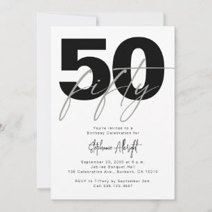 Invitation Simple 50 ans et Fabuleux Fête d'anniversaire noir