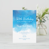 Invitation Simple 50e anniversaire de fête bleu aquarelle (Debout devant)