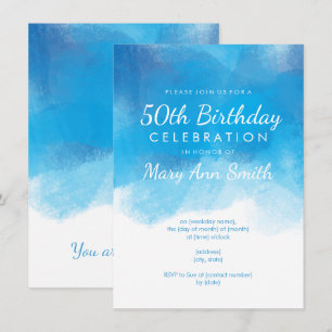 Invitation Simple 50e anniversaire de fête bleu aquarelle