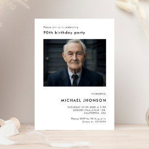 Invitation Simple 90ème photo Anniversaire Black & White Part