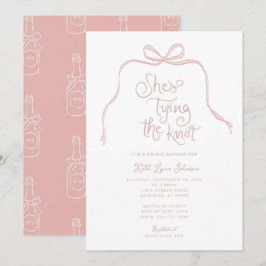 Invitation simple à la douche nuptiale en bois ros (Devant / Derrière)