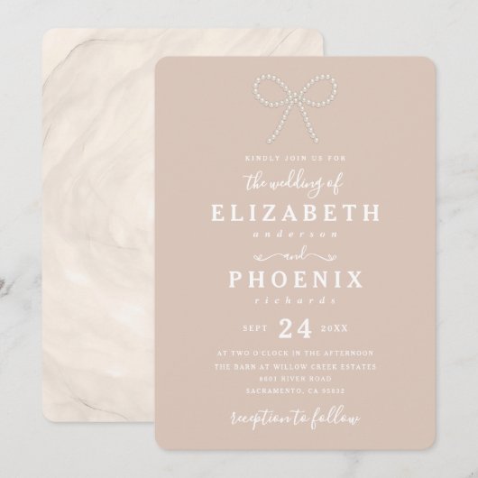 Invitation Simple Alliance Rose Perle Arc Tendances Mariage (Devant / Derrière)