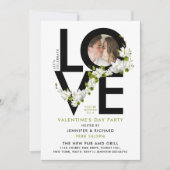 Invitation Simple Amour en Noir et Blanc Script Photo Floral (Devant)