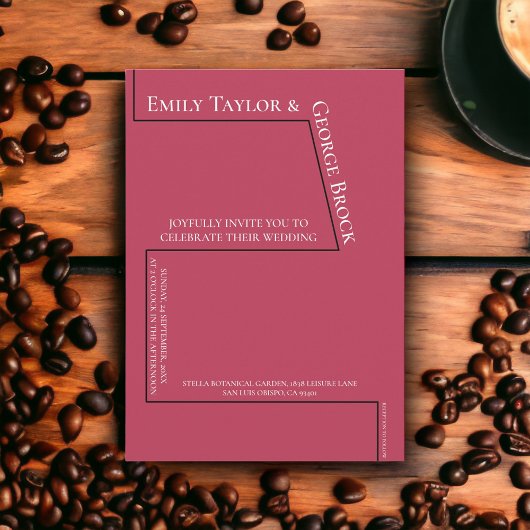 Invitation Simple amusant blanc Script Magenta Mariage modern