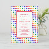 Invitation Simple amusant Rainbow Polka Baby shower frontière (Debout devant)