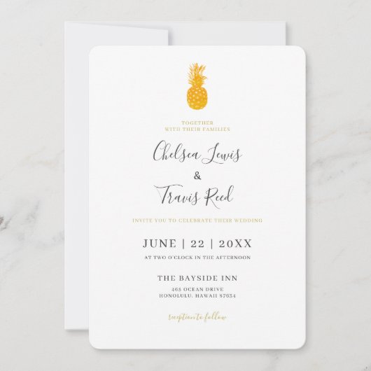 Invitation Simple ananas Hawaii Destination Mariage (Devant)