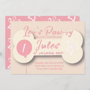 Invitation Simple Anniversaire Chien Os Paw ty Party Crème ro