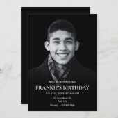 Invitation Simple anniversaire de photo noire (Devant / Derrière)