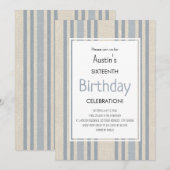 Invitation Simple Anniversaire Rayé Bleu (Devant / Derrière)