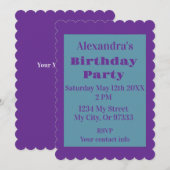 Invitation Simple Anniversaire Violet et Vert (Devant / Derrière)