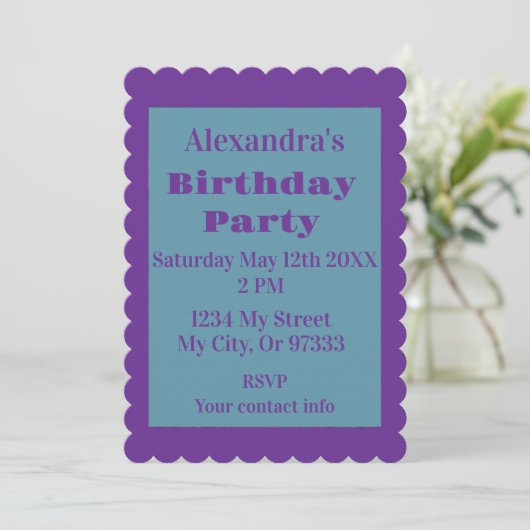 Invitation Simple Anniversaire Violet et Vert (Debout devant)
