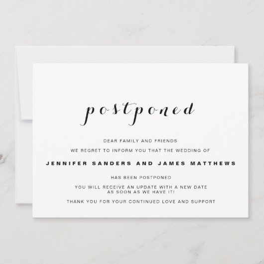 Invitation Simple Annonce de Mariage Reporté (Devant)