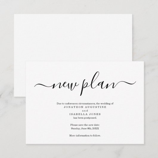 Invitation Simple Annonce de Report de Mariage (Devant / Derrière)