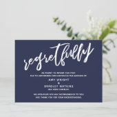 Invitation Simple Annulé Mariage Navy Blue Regrettly Card (Debout devant)