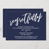 Invitation Simple Annulé Mariage Navy Blue Regrettly Card (Devant / Derrière)