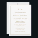 Invitation Simple Antique Or Monogramme Mariage élégant<br><div class="desc">Faire-part de mariage espagnole simple avec un design élégant et intemporel avec votre monogramme à deux lettres en haut et vos détails entourés d'une fine bordure. Tout le texte est dans un ton doré, sur un arrière - plan blanc. La couleur de police peut être changée en n'importe quelle couleur...</div>