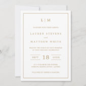 Invitation Simple Antique Or Monogramme Mariage élégant (Devant)