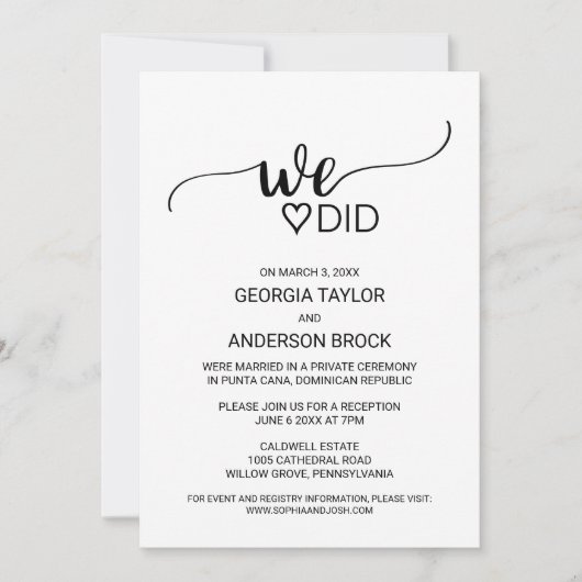 Invitation Simple appeligraphie noire We Did (Devant)