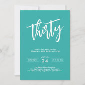 Invitation Simple Aqua Colorful 30th Birthday Party (Devant)