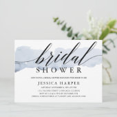 Invitation Simple aquarelle bleu calligraphie nuptiale (Debout devant)