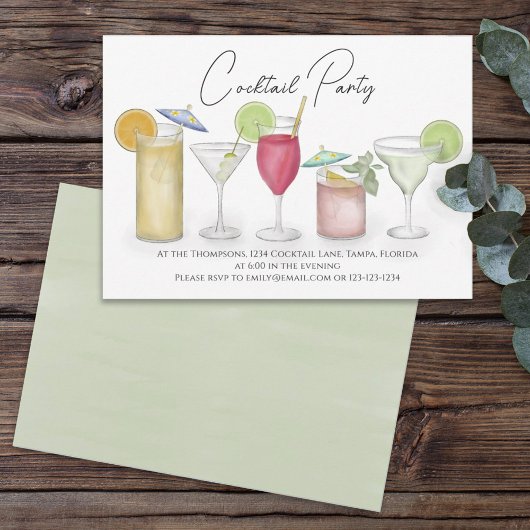 Invitation Simple Aquarelle Cocktails Boissons Whimsical Fun