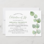 Invitation Simple aquarelle Eucalyptus Célébration de vie (Devant)